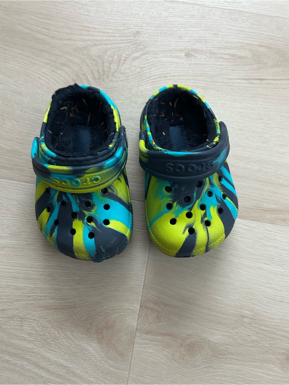 CROCS Kids' Tie-Dye Clogs in Yellow, Teal & Black